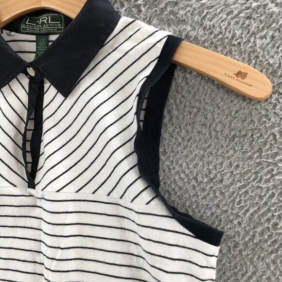 Ralph Lauren Sleeveless Polo Shirt Womens L White Blue Collared Striped Casual - Picture 3 of 14